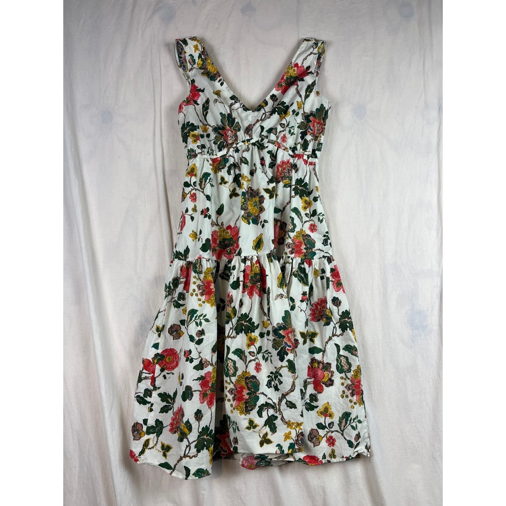 Melonie T Floral Drop Waist Tiered Midi Dress White Multi Cotton Blend Size‎ 4